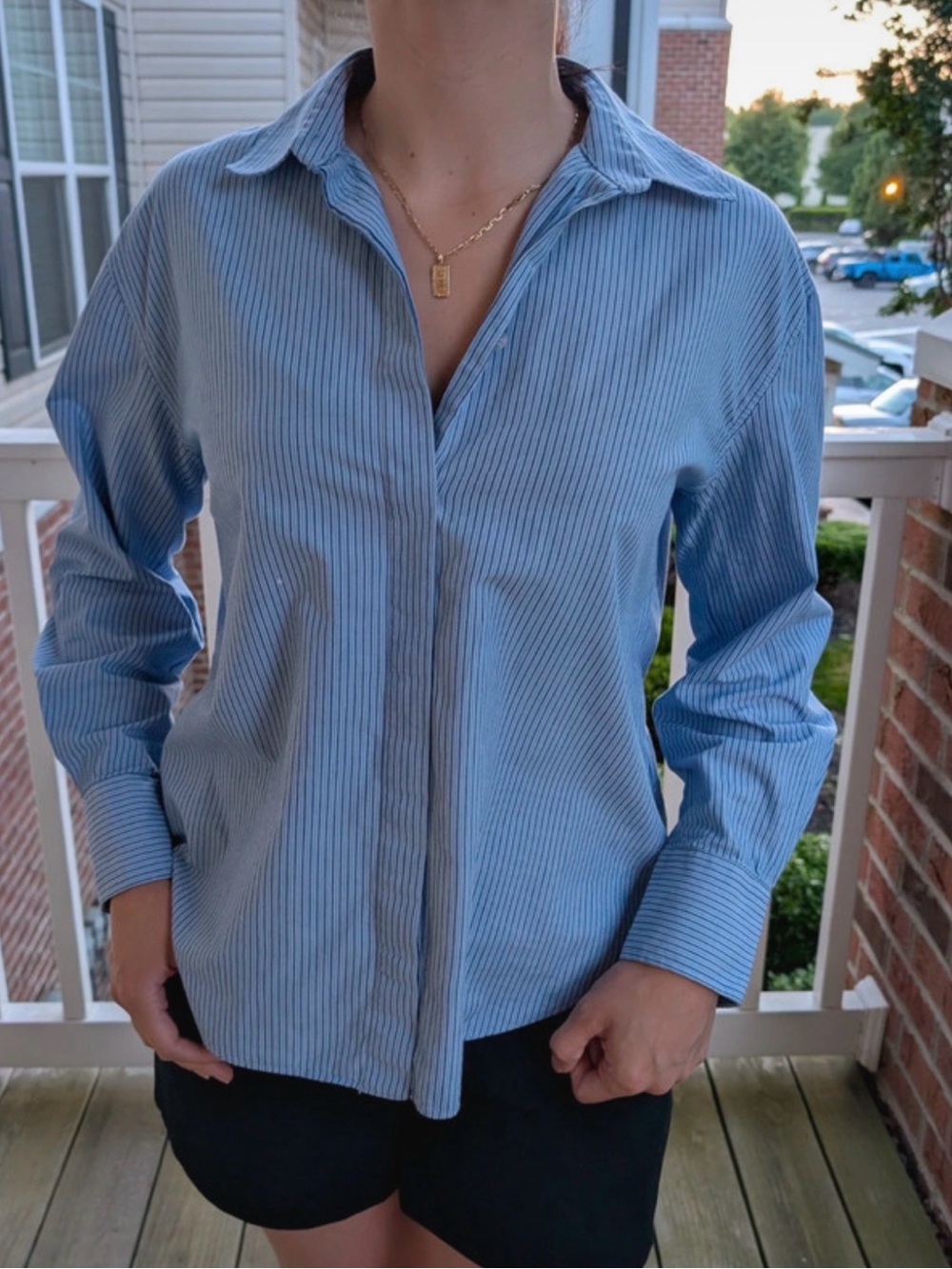 Zara Light Blue Pinstripe Casual Button-Down Shirt